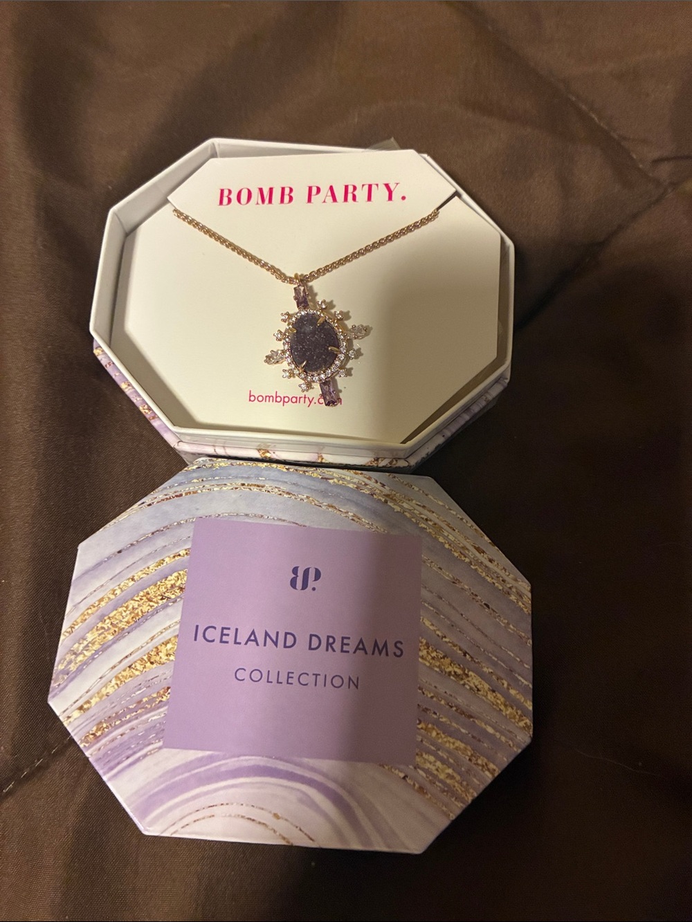 Bomb Party Iceland Dreams Gold Necklace with Purple Pendant